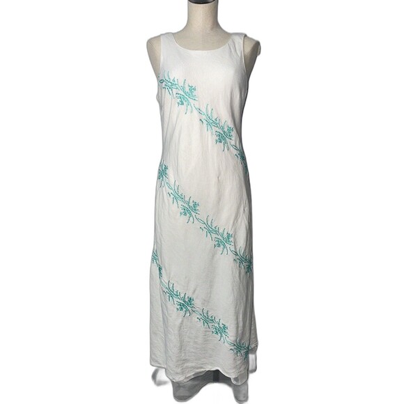 Jessica Howard Women's Vintage Y2K Embroidered Linen Maxi Dress size 12 Boho - Picture 1 of 9